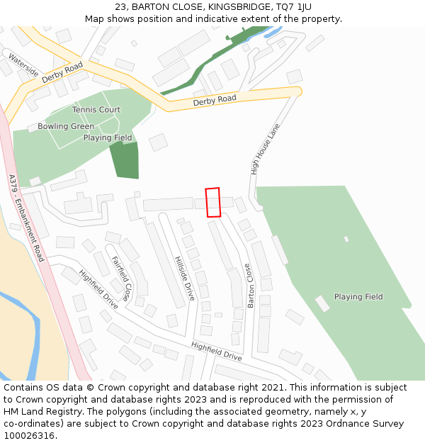 23, BARTON CLOSE, KINGSBRIDGE, TQ7 1JU: Location map and indicative extent of plot