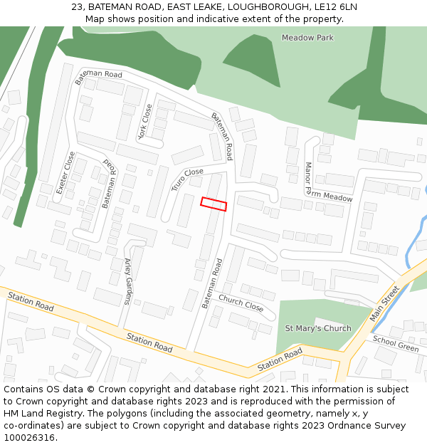 23, BATEMAN ROAD, EAST LEAKE, LOUGHBOROUGH, LE12 6LN: Location map and indicative extent of plot