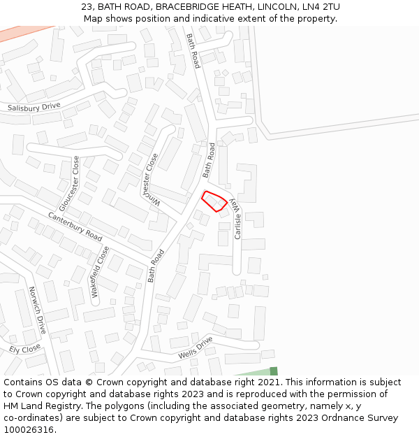 23, BATH ROAD, BRACEBRIDGE HEATH, LINCOLN, LN4 2TU: Location map and indicative extent of plot