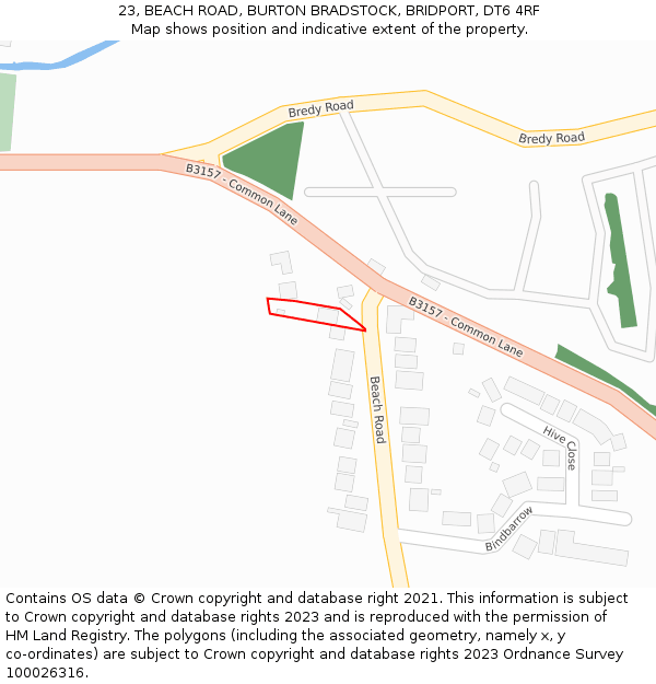 23, BEACH ROAD, BURTON BRADSTOCK, BRIDPORT, DT6 4RF: Location map and indicative extent of plot