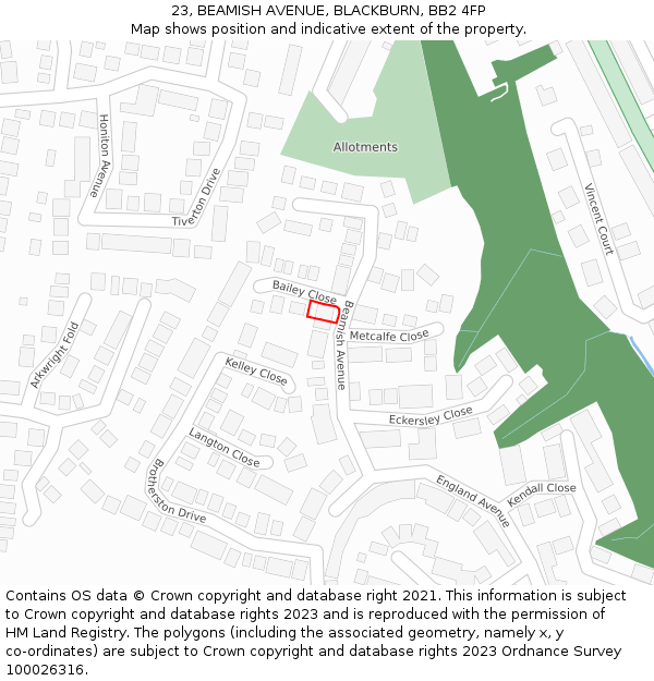 23, BEAMISH AVENUE, BLACKBURN, BB2 4FP: Location map and indicative extent of plot
