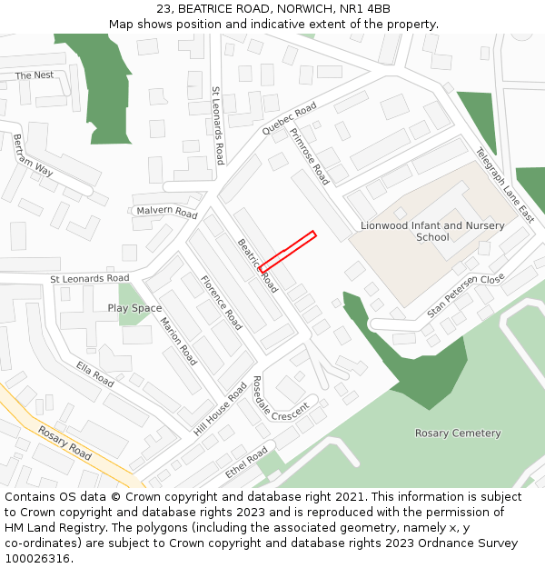 23, BEATRICE ROAD, NORWICH, NR1 4BB: Location map and indicative extent of plot