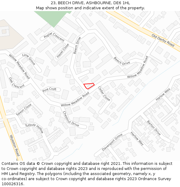 23, BEECH DRIVE, ASHBOURNE, DE6 1HL: Location map and indicative extent of plot