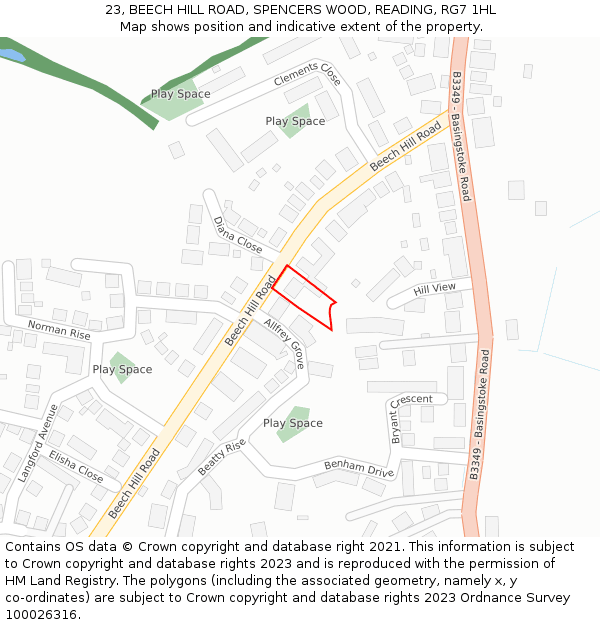 23, BEECH HILL ROAD, SPENCERS WOOD, READING, RG7 1HL: Location map and indicative extent of plot