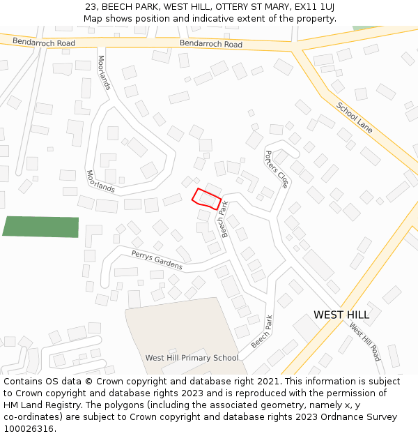 23, BEECH PARK, WEST HILL, OTTERY ST MARY, EX11 1UJ: Location map and indicative extent of plot