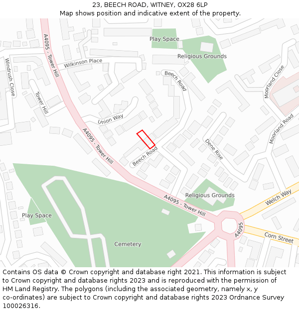 23, BEECH ROAD, WITNEY, OX28 6LP: Location map and indicative extent of plot