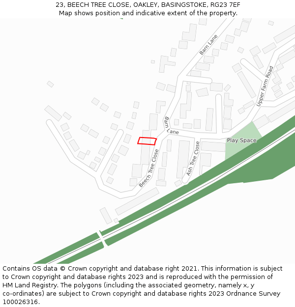 23, BEECH TREE CLOSE, OAKLEY, BASINGSTOKE, RG23 7EF: Location map and indicative extent of plot