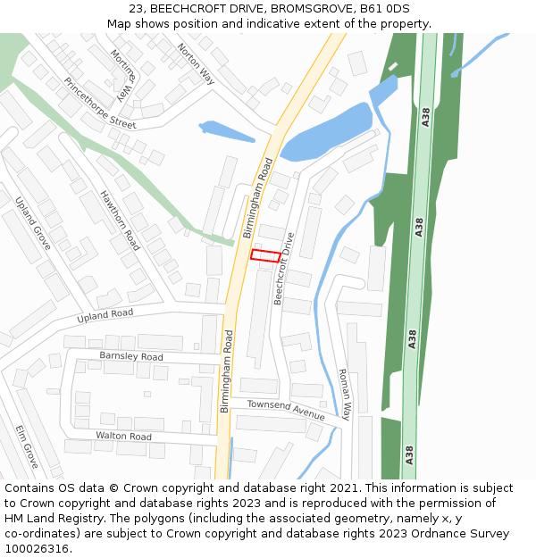 23, BEECHCROFT DRIVE, BROMSGROVE, B61 0DS: Location map and indicative extent of plot