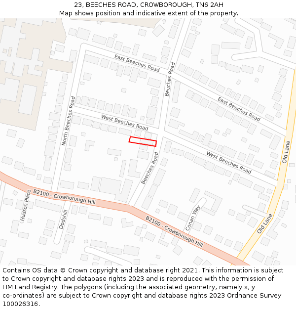 23, BEECHES ROAD, CROWBOROUGH, TN6 2AH: Location map and indicative extent of plot