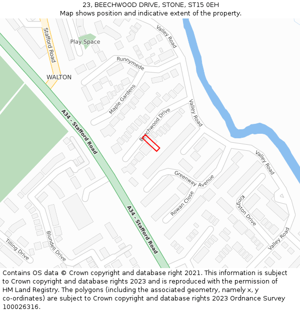 23, BEECHWOOD DRIVE, STONE, ST15 0EH: Location map and indicative extent of plot