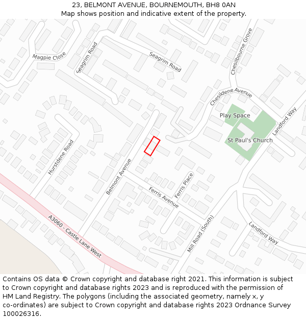 23, BELMONT AVENUE, BOURNEMOUTH, BH8 0AN: Location map and indicative extent of plot
