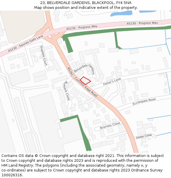 23, BELVERDALE GARDENS, BLACKPOOL, FY4 5NA: Location map and indicative extent of plot