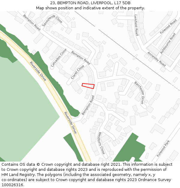 23, BEMPTON ROAD, LIVERPOOL, L17 5DB: Location map and indicative extent of plot