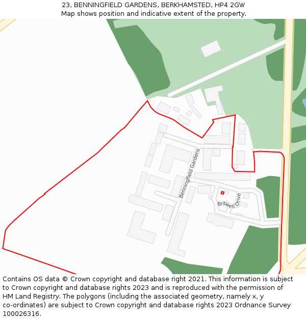 23, BENNINGFIELD GARDENS, BERKHAMSTED, HP4 2GW: Location map and indicative extent of plot