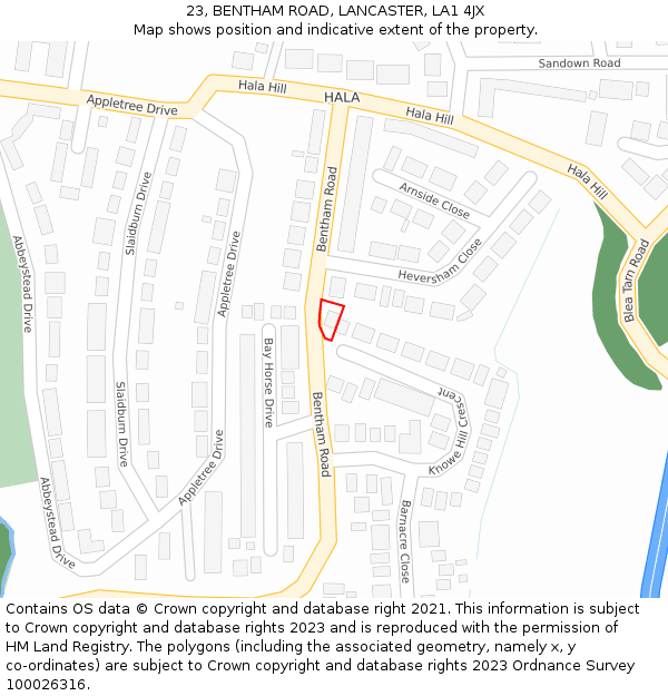 23, BENTHAM ROAD, LANCASTER, LA1 4JX: Location map and indicative extent of plot