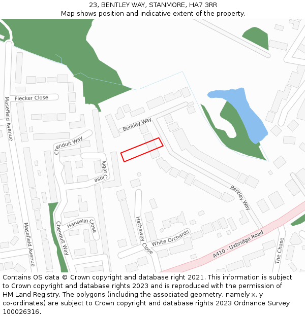 23, BENTLEY WAY, STANMORE, HA7 3RR: Location map and indicative extent of plot