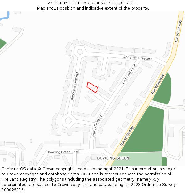 23, BERRY HILL ROAD, CIRENCESTER, GL7 2HE: Location map and indicative extent of plot