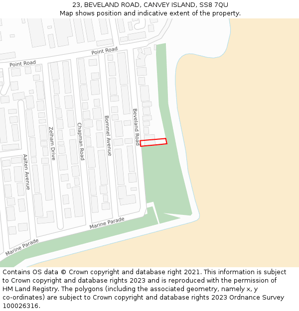 23, BEVELAND ROAD, CANVEY ISLAND, SS8 7QU: Location map and indicative extent of plot