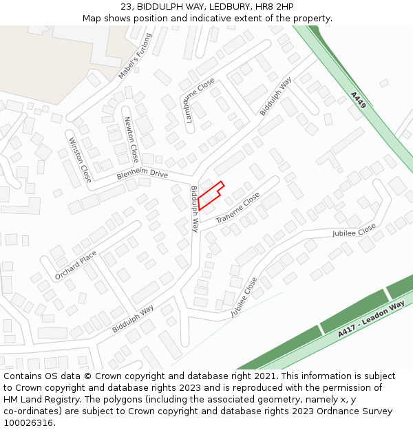 23, BIDDULPH WAY, LEDBURY, HR8 2HP: Location map and indicative extent of plot