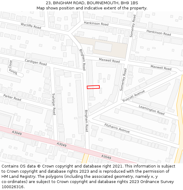 23, BINGHAM ROAD, BOURNEMOUTH, BH9 1BS: Location map and indicative extent of plot