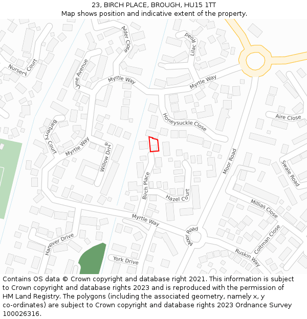23, BIRCH PLACE, BROUGH, HU15 1TT: Location map and indicative extent of plot