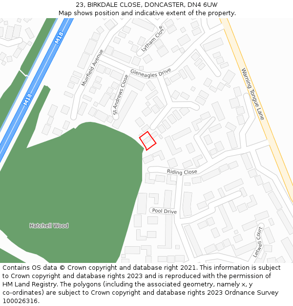 23, BIRKDALE CLOSE, DONCASTER, DN4 6UW: Location map and indicative extent of plot