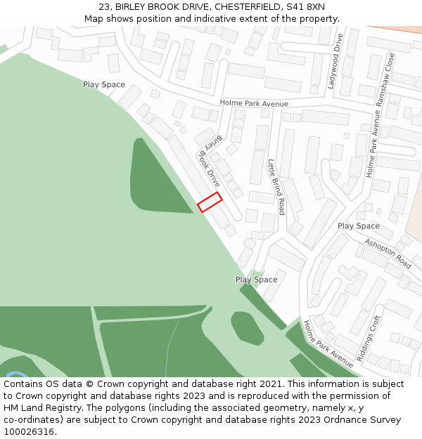 23, BIRLEY BROOK DRIVE, CHESTERFIELD, S41 8XN: Location map and indicative extent of plot