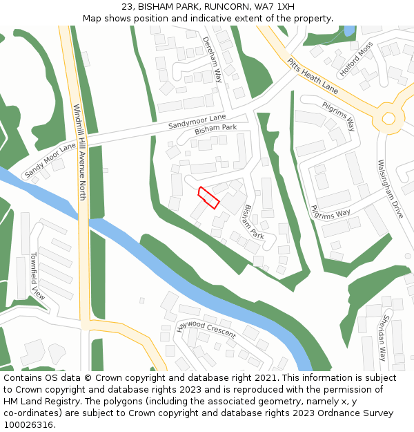 23, BISHAM PARK, RUNCORN, WA7 1XH: Location map and indicative extent of plot