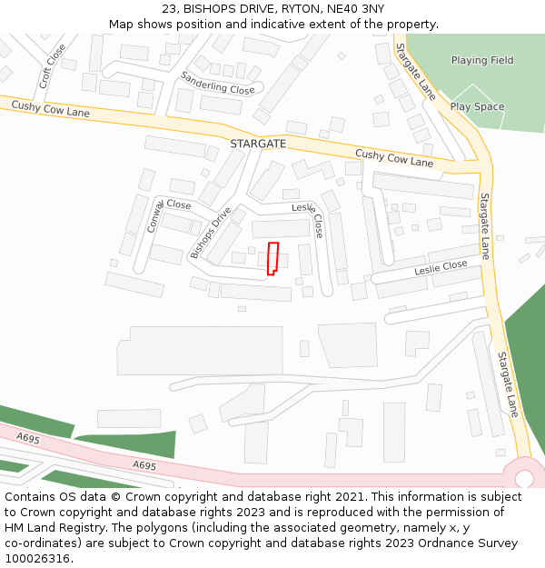 23, BISHOPS DRIVE, RYTON, NE40 3NY: Location map and indicative extent of plot