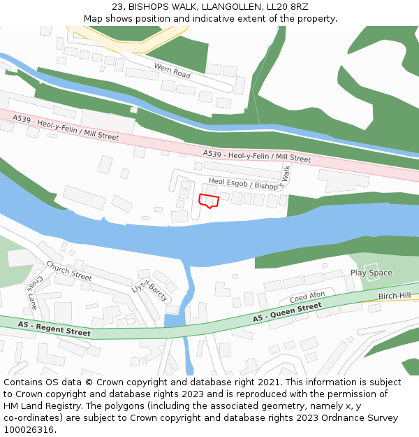 23, BISHOPS WALK, LLANGOLLEN, LL20 8RZ: Location map and indicative extent of plot