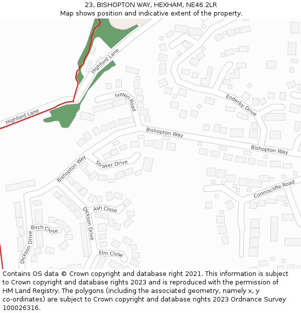 23, BISHOPTON WAY, HEXHAM, NE46 2LR: Location map and indicative extent of plot