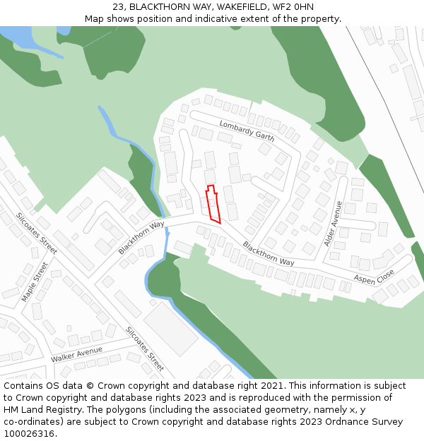 23, BLACKTHORN WAY, WAKEFIELD, WF2 0HN: Location map and indicative extent of plot