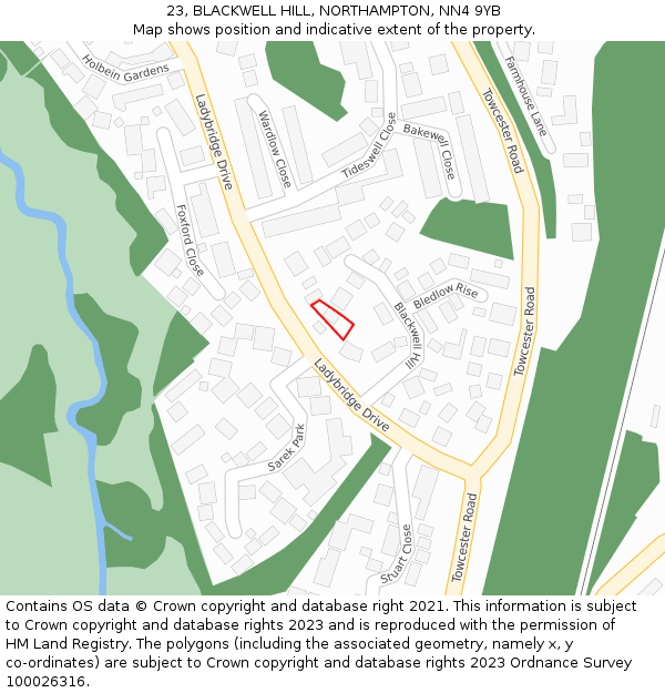 23, BLACKWELL HILL, NORTHAMPTON, NN4 9YB: Location map and indicative extent of plot