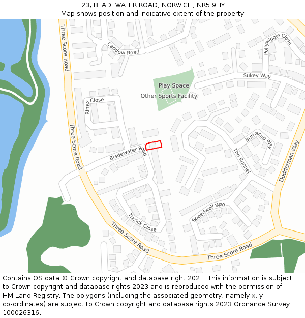 23, BLADEWATER ROAD, NORWICH, NR5 9HY: Location map and indicative extent of plot