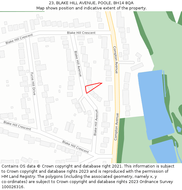 23, BLAKE HILL AVENUE, POOLE, BH14 8QA: Location map and indicative extent of plot