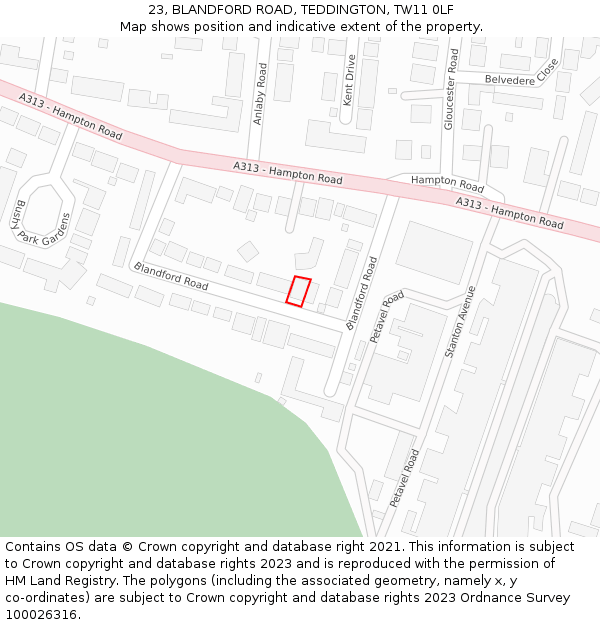 23, BLANDFORD ROAD, TEDDINGTON, TW11 0LF: Location map and indicative extent of plot