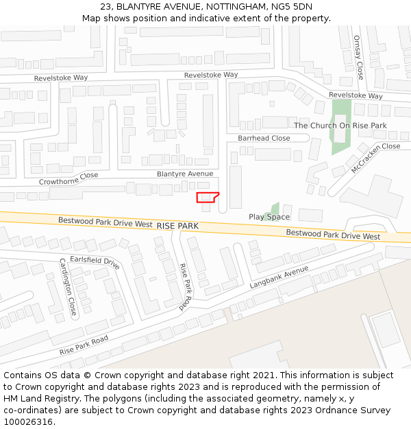 23, BLANTYRE AVENUE, NOTTINGHAM, NG5 5DN: Location map and indicative extent of plot