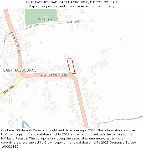 23, BLEWBURY ROAD, EAST HAGBOURNE, DIDCOT, OX11 9LE: Location map and indicative extent of plot