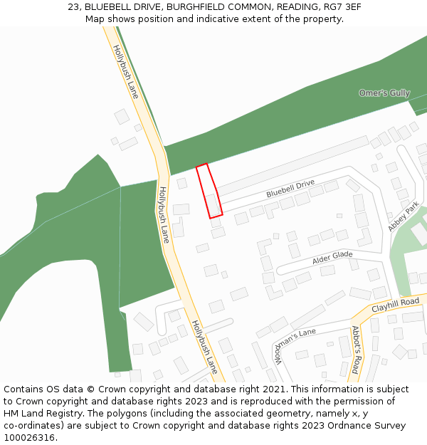 23, BLUEBELL DRIVE, BURGHFIELD COMMON, READING, RG7 3EF: Location map and indicative extent of plot