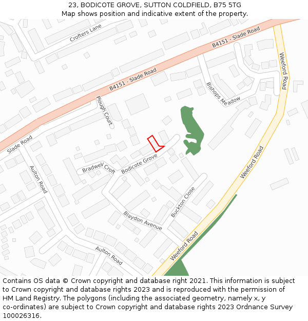 23, BODICOTE GROVE, SUTTON COLDFIELD, B75 5TG: Location map and indicative extent of plot