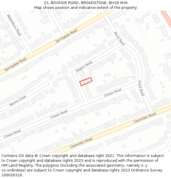 23, BOGNOR ROAD, BROADSTONE, BH18 9HA: Location map and indicative extent of plot