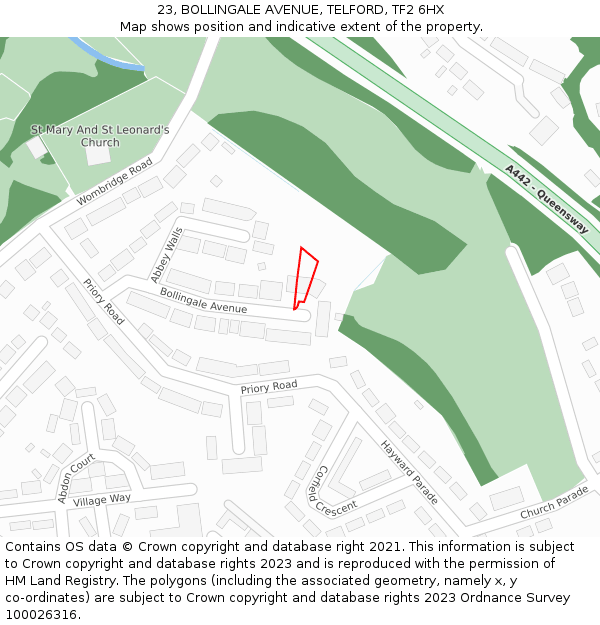 23, BOLLINGALE AVENUE, TELFORD, TF2 6HX: Location map and indicative extent of plot