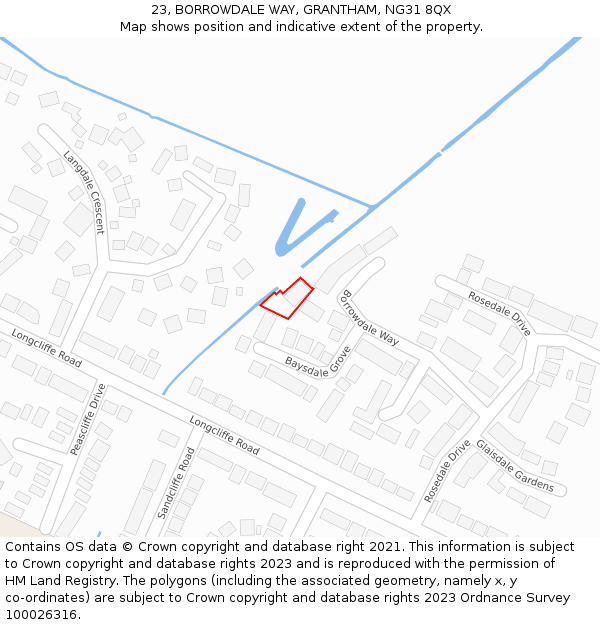 23, BORROWDALE WAY, GRANTHAM, NG31 8QX: Location map and indicative extent of plot