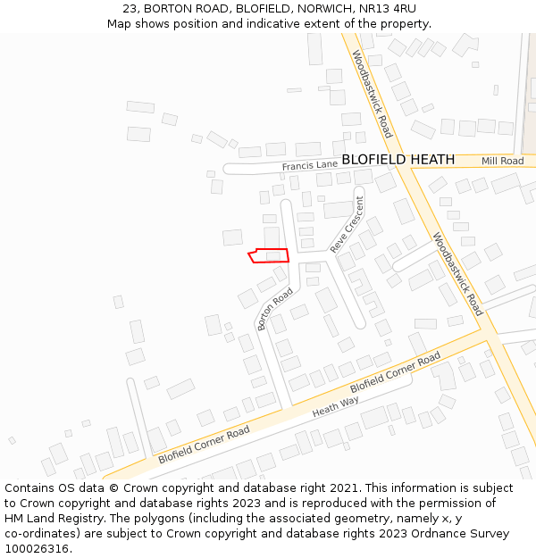 23, BORTON ROAD, BLOFIELD, NORWICH, NR13 4RU: Location map and indicative extent of plot