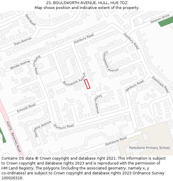 23, BOULSWORTH AVENUE, HULL, HU6 7DZ: Location map and indicative extent of plot