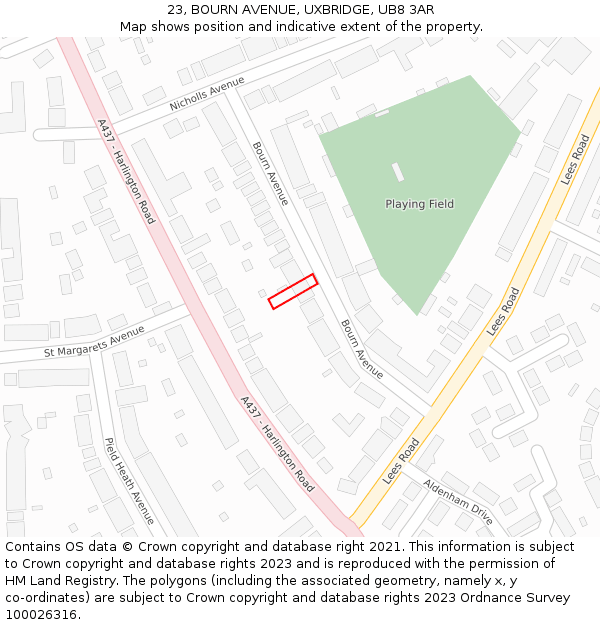 23, BOURN AVENUE, UXBRIDGE, UB8 3AR: Location map and indicative extent of plot