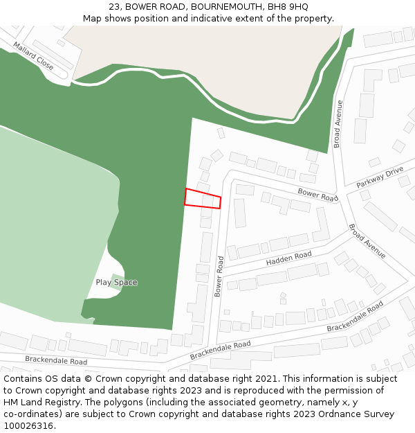 23, BOWER ROAD, BOURNEMOUTH, BH8 9HQ: Location map and indicative extent of plot