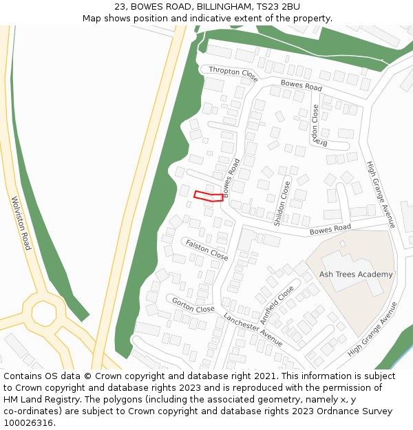 23, BOWES ROAD, BILLINGHAM, TS23 2BU: Location map and indicative extent of plot