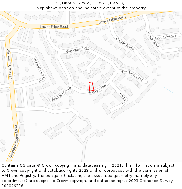 23, BRACKEN WAY, ELLAND, HX5 9QH: Location map and indicative extent of plot