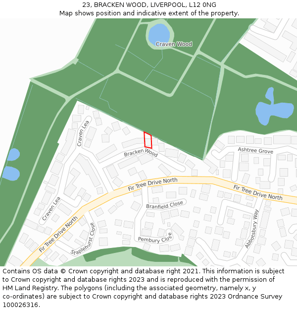 23, BRACKEN WOOD, LIVERPOOL, L12 0NG: Location map and indicative extent of plot